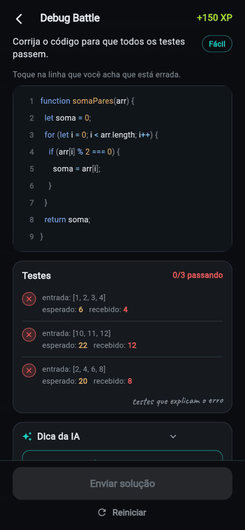 Debug Battle: ache o erro, ganhe o ponto — função corrigida, testes verdes